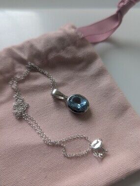 Beautiful Faceted Light Blue Aquamarine Sterling Silver 925 Pendant + Chain